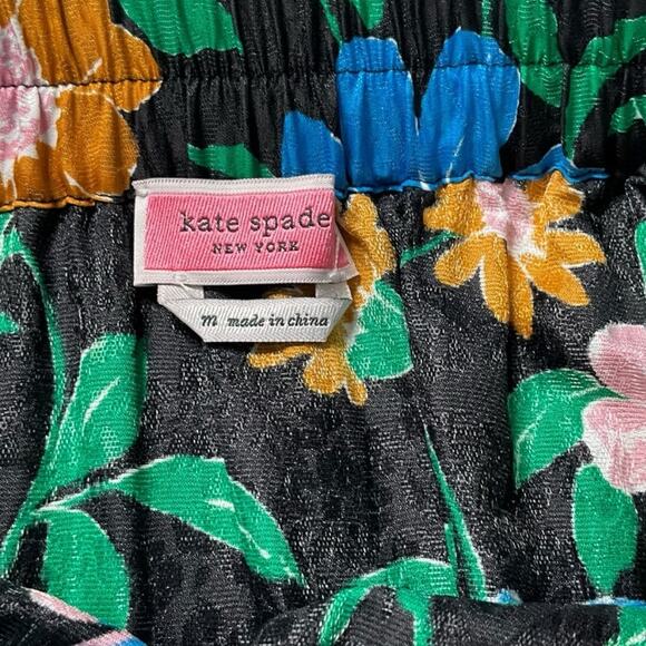 Kate Spade New York Black Floral Midi Skirt Women’s Size Medium Silk Blend - Picture 7 of 9